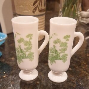 Vintage Avon White Milk Glass White and Green
